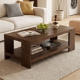 thumbnail image 1 of Dayalane 47" Modern Farmhouse Style Coffee Table, 2-Tier Storage Rectangular Center Table with Solid Pine Wood Legs, Thick Wooden Design Rectangular Living Room Table for Living Room Office, Walnut, 1 of 10