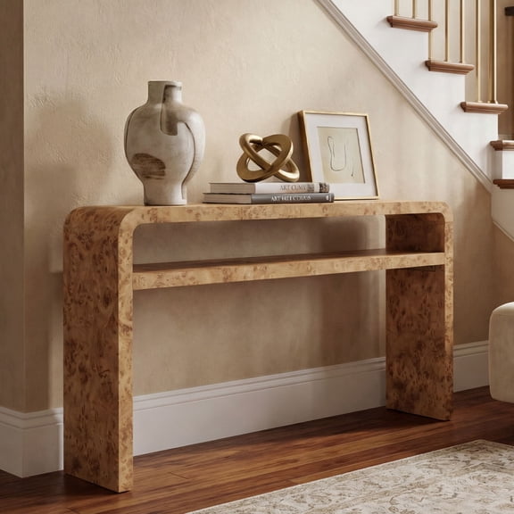 Dayalane 51" Long Console Table with Lower Shelf, 30" Tall Entryway Table for Hallway, Rustic Burl Wood or Travertine Style Sofa Table Behind Couch, Foyer, Cabin, Burl Wood