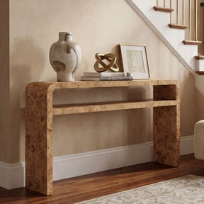 Dayalane 51" Long Console Table with Lower Shelf, 30" Tall Entryway Table for Hallway, Rustic Burl Wood or Travertine Style Sofa Table Behind Couch, Foyer, Cabin, Burl Wood