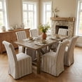 thumbnail image 1 of Dayalane 63" Farmhouse Dining Table Set for 6, Solid Wood Kitchen Table Set with Linen High Back Slipcovered Parsons Dining Chairs for Kitchen Dining Restaurant, 6 Stripe Chairs & 1 Walnut Table, 1 of 8