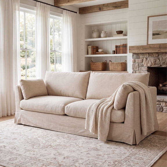 Dayalane 81" Modern Linen Loveseat Sofa with Removable Washable Slipcover, 2 Seater Farmhouse Couch with Pillows for Living Room, Deep Seat Cloud Couch for Small Space Living, Oatmeal