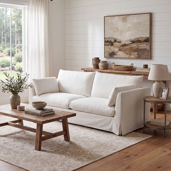 Dayalane 81" Modern Linen Loveseat Sofa with Removable Washable Slipcover, 2 Seater Farmhouse Couch with Pillows for Living Room, Deep Seat Cloud Couch for Small Space Living, White