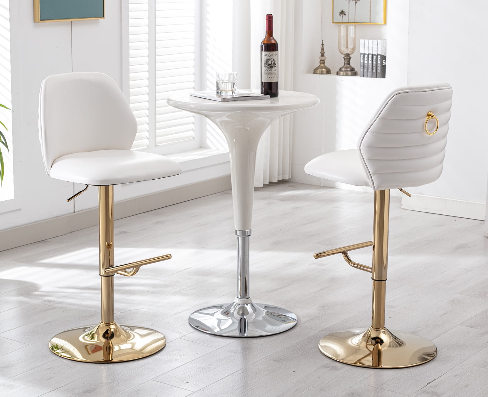 Dayalane Adjustable Bar Stools Set of 2, Modern PU Swivel Barstools