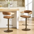 thumbnail image 1 of Dayalane Modern Adjustable Height Swivel Bar Stools Set of 2, Barrel Wooden Back BarStools with PU Leather Upholstery, Heavy-Duty Metal Base Counter Stools for Kitchen Island & Pub, Brown, 1 of 10