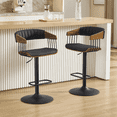 thumbnail image 1 of Dayalane Counter Height Bar Stools Set of 2, Modern Adjustable Height Barstools, Kitchen Island Chairs with PU Leather Upholstery Barrel Back for Dining Room Home Bar Patio Club, Black, 1 of 11