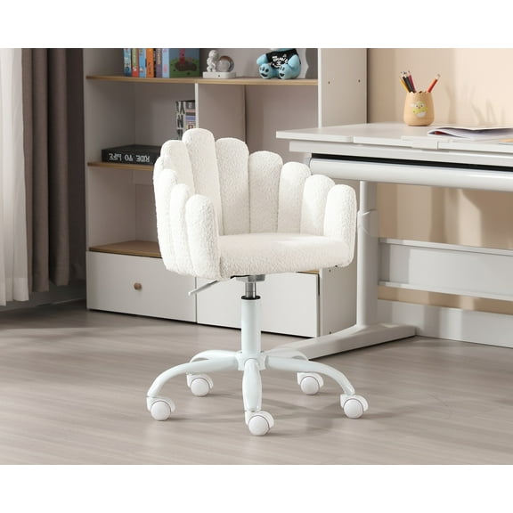 Dayalane Cute Kids Swivel Chair, Comfy Rolling Children Desk Chair, Adjustable Student Task Chair Study Chair, Vanity Chair with Finger Shaped Back for Bedroom Kids Room School, White