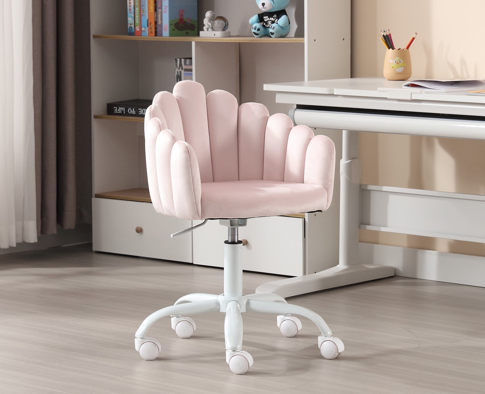 Dayalane Cute Kids Swivel Chair Velvet Rolling Children Desk Chair Adjustable Student Task Chair Study Chair Vanity Chair with Finger Shaped Back