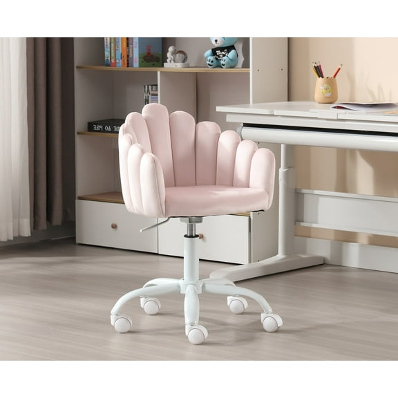 Dayalane Kids Swivel Chair with Finger Shaped Back, Pink Velvet, Height 17.5" to 21.5"