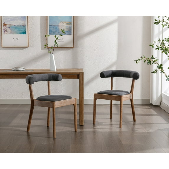 Dayalane Dining Chairs Set of 2, Linen Upholstered Wooden Side Chairs, Mid-Century Modern Kitchen Chairs Farmhouse Dining Chairs with Open Back for Dining Room Living Room Restaurant, Charcoal