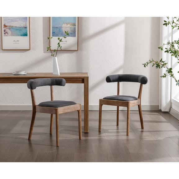 Dayalane Dining Chairs Set of 2, Linen Upholstered Wooden Side Chairs, Mid-Century Modern Kitchen Chairs Farmhouse Dining Chairs with Open Back for Dining Room Living Room Restaurant, Charcoal