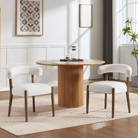 Dayalane Dining Chairs Set of 2, Mid Century Modern Linen Upholstered Kitchen Chairs with Curved Open Back Comfy Accent Chair Side Chairs for Home Living Room Restaurant Reception, Beige