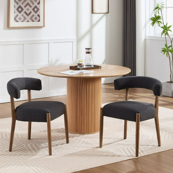 Dayalane Dining Chairs Set of 2, Mid Century Modern Linen Upholstered Kitchen Chairs with Curved Open Back Comfy Accent Chair Side Chairs for Home Living Room Restaurant Reception, Charcoal