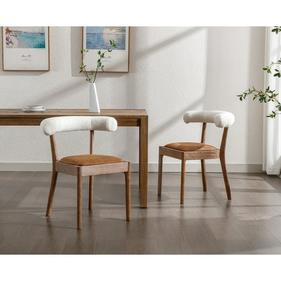 Dayalane Dining Chairs Set of 2, PU Upholstered Wooden Side Chairs, Mid-Century Modern Kitchen Chairs Farmhouse Dining Chairs with Open Back for Dining Room Living Room Restaurant, Brown