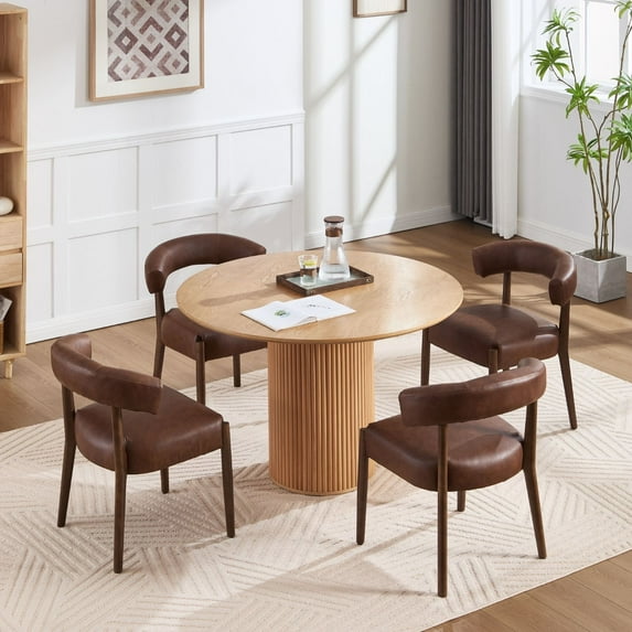 Dayalane Dining Chairs Set of 4, Mid Century Modern PU Upholstered Kitchen Chairs with Curved Open Back Comfy Accent Chair Side Chairs for Home Living Room Restaurant Reception, Brown