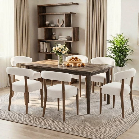 Dayalane Dining Chairs Set of 6, Mid Century Modern Linen Upholstered Kitchen Chairs with Curved Open Back Comfy Accent Chair Side Chairs for Home Living Room Restaurant Reception, Beige