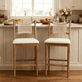 thumbnail image 1 of Dayalane Farmhouse Bar Stools Set of 2, 25.5" Counter Height Bar Stools with Paper Cord Woven Back and Solid Wood Frame, Chenille Upholstered Kitchen Island Chairs for Bar Restaurant Kitchen, Beige, 1 of 10