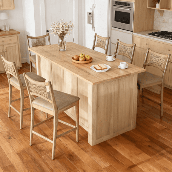 Dayalane Farmhouse Bar Stools Set of 6, 25.5" Counter Height Bar Stools with Paper Cord Woven Back Solid Wood Frame, PU Leather Upholstered Kitchen Island Chairs for Dining Room Home Bar, Brown