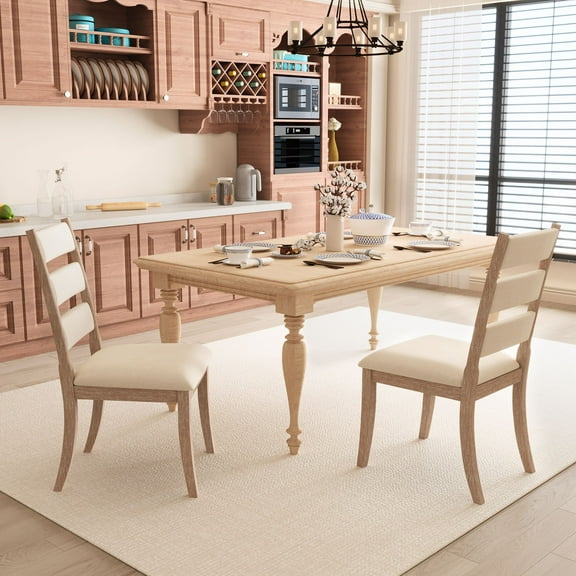 Dayalane Farmhouse Dining Chair Set of 2, Ladder High Back Kitchen Chairs with Upholstered Cushioned Seat for Dining Room, Kitchen Side Chairs Living Room, Restaurant, Beige