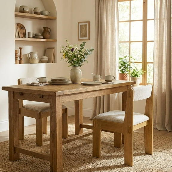 Dayalane Farmhouse Dining Chairs Set of 2, Mid Century Modern Solid Oak Wood Kitchen Side Chairs with Upholstered Seat and Back, Armless Accent Chairs for Dining Room, Chenille Beige