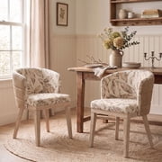 Dayalane Farmhouse Rural Wooden 2-Tone Linen Upholstered Dining Chairs, Floral Pattern Set of 2