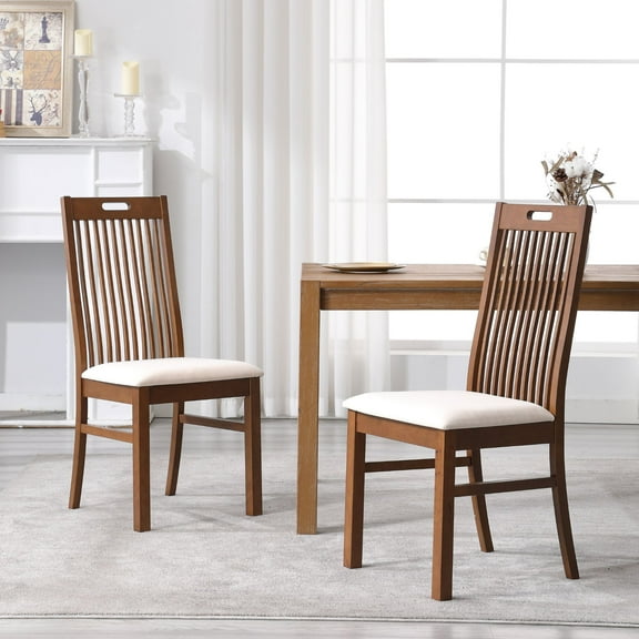 Dayalane Farmhouse Dining Chairs Set of 2, Upholstered Windsor Spindle High Back Chairs Solid Wood Kitchen Chairs for Dining Room, Kitchen Restaurant, Brown