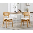 thumbnail image 1 of Dayalane Farmhouse Rattan Dining Chairs Set of 2, Mid Century Modern Kitchen Chairs, Faux Leather Cushioned Wooden Side Chairs with Wicker Curved Back for Dining Room Kitchen Lounge, White, 1 of 9