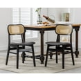 thumbnail image 1 of Dayalane Farmhouse Rattan Dining Chairs Set of 2, Mid Century Modern Kitchen Chairs, Faux Leather Cushioned Wooden Side Chairs with Wicker Curved Back for Dining Room Kitchen Lounge, Black, 1 of 10