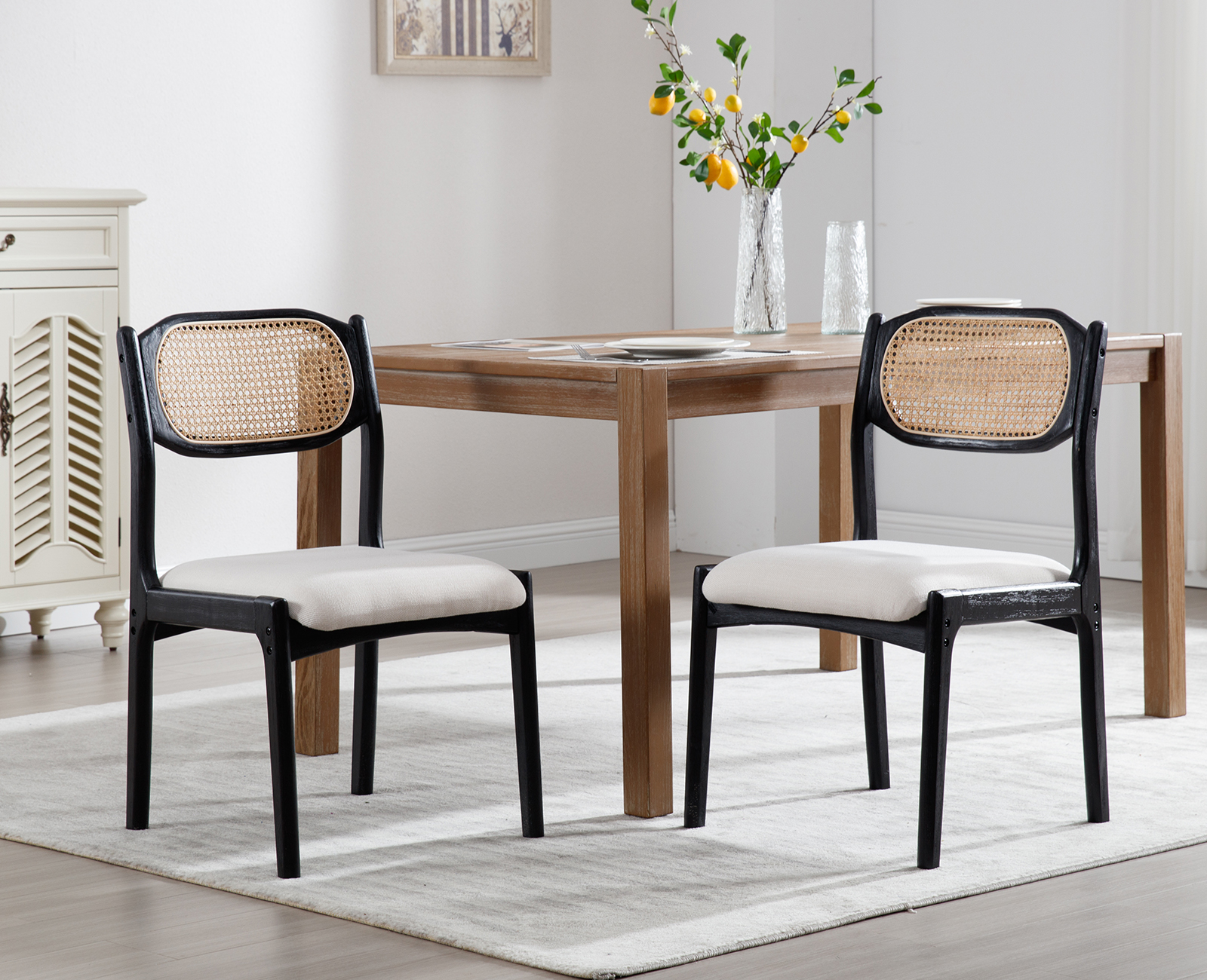 Tzicr French Dining Chairs Set of 4,Mid Century Upholstered Rattan ...