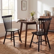 Dayalane Farmhouse Windsor Dining Chairs Set of 2, Solid Wood Spindle Back Dining Side Chairs, Mid-Century French Country Oak Kitchen Chairs for Dining Room Living Room Kitchen Restaurant, Black