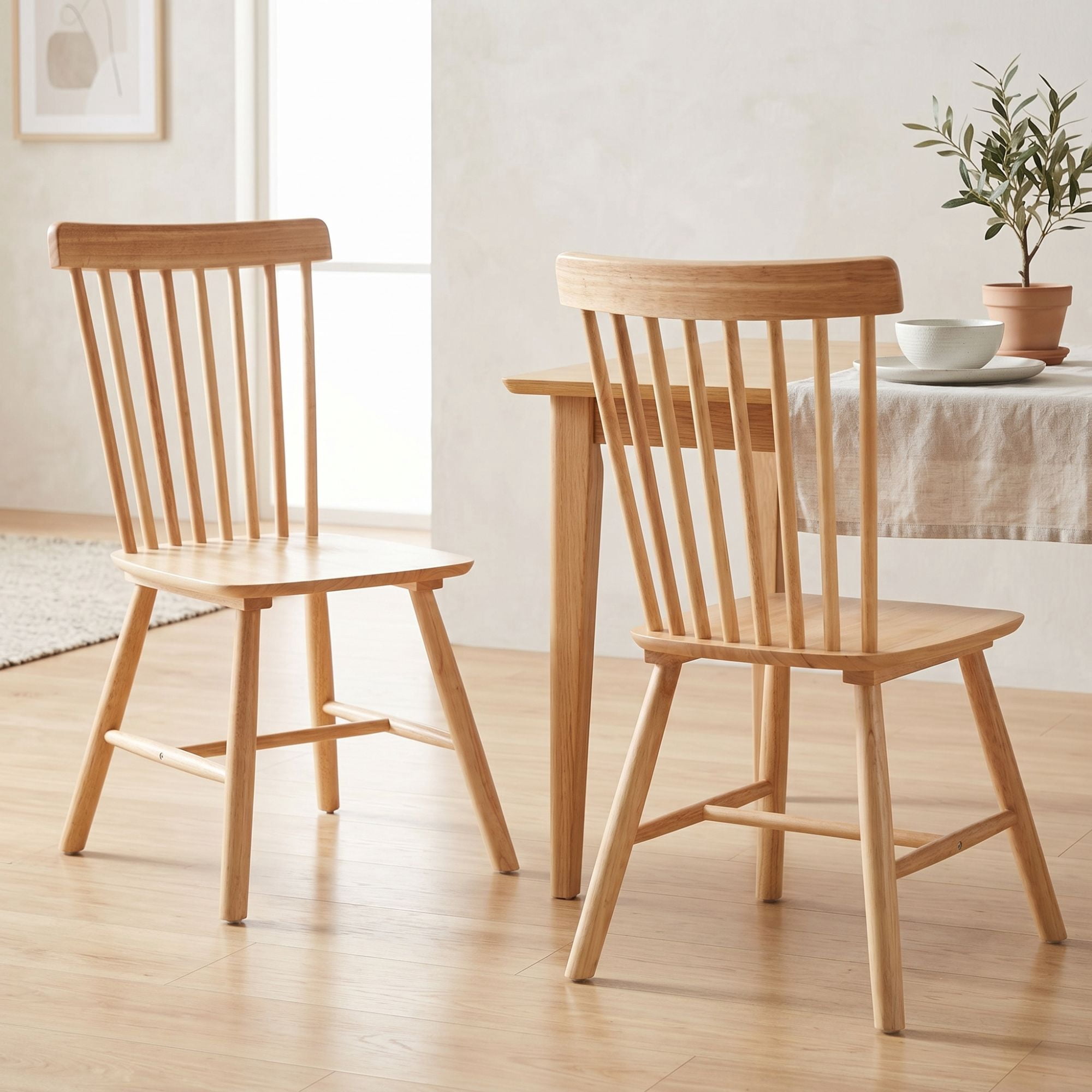 Dayalane Farmhouse Windsor Dining Chairs Set of 2, Solid Wood Spindle Back Dining Side Chairs, Mid-Century French Country Oak Kitchen Chairs for Dining Room Living Room Kitchen Restaurant, Natural