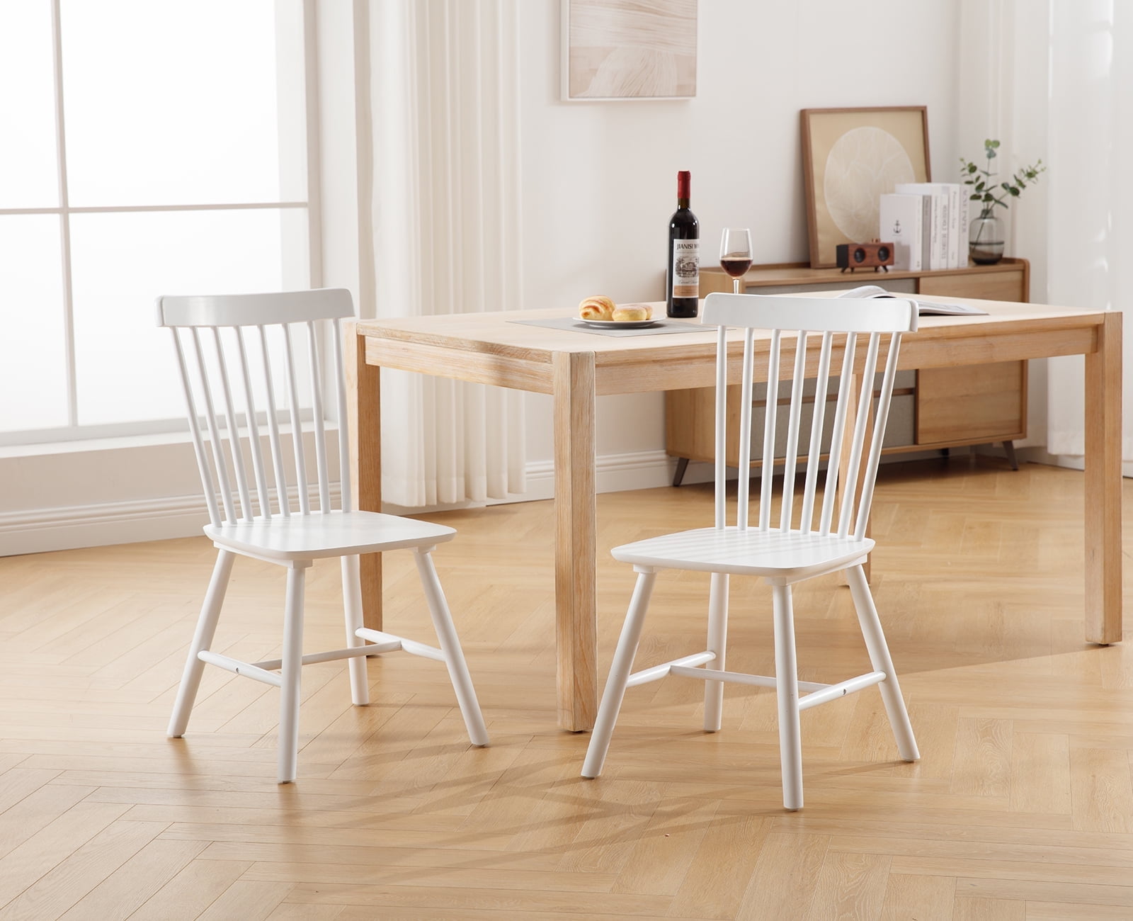White High Back Solid Wood Windsor Side Chair Set