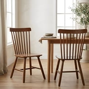 Dayalane Farmhouse Windsor Dining Chairs Set of 2, Solid Wood Spindle Back Dining Side Chairs, Mid-Century French Country Oak Kitchen Chairs for Dining Room Living Room Kitchen Restaurant, Walnut