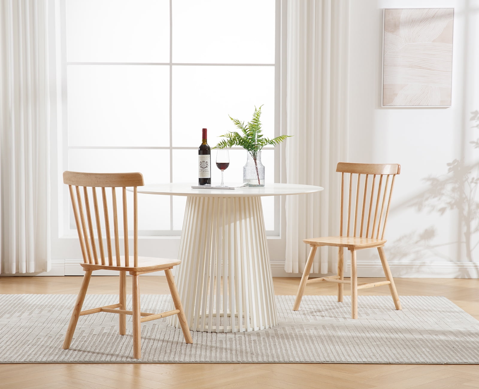 Natural Solid Wood High Back Windsor Dining Side Chair