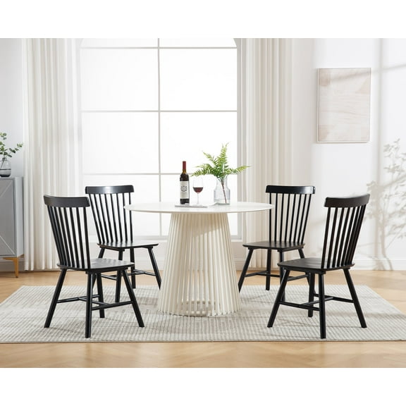 Dayalane Farmhouse Windsor Dining Chairs Set of 4, Solid Wood Spindle Back Dining Side Chairs, Mid-Century French Country Oak Kitchen Chairs for Dining Room Living Room Kitchen Restaurant, Black