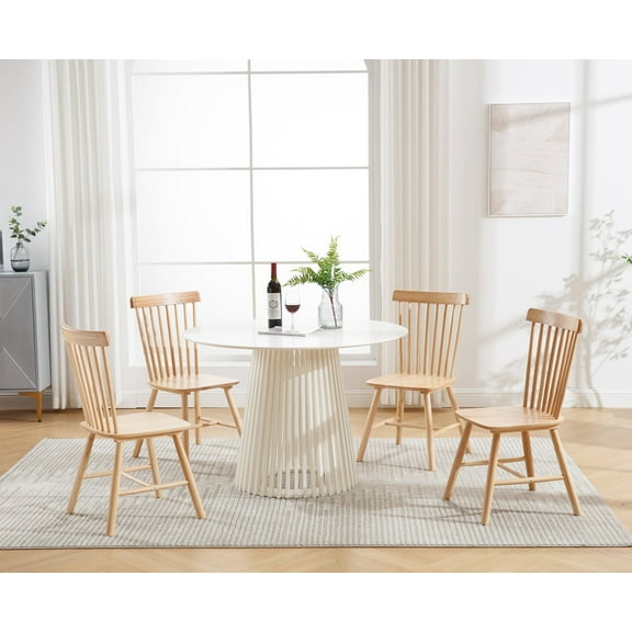 Dayalane Farmhouse Windsor Dining Chairs Set of 4, Solid Wood Spindle Back Dining Side Chairs, Mid-Century French Country Oak Kitchen Chairs for Dining Room Living Room Kitchen Restaurant, Natural