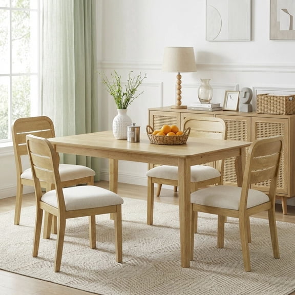 Dayalane Farmhouse Wooden Dining Chairs Set of 4, Chenille Upholstered Dining Room Chairs with Ladder Back & Thick Padded Seat, Rustic French Country Side Chairs for Dining Living Kitchen, Beige