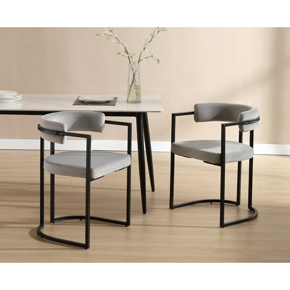 Dayalane Grey Velvet Dining Chairs Set of 2, Modern Upholstered Boucle Barrel Side Chairs, Comfy Curved Back Kitchen Chair Armchair for Living Room Kitchen Dining Room Reception