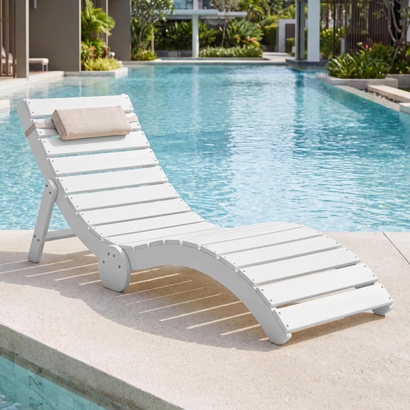 Dayalane HDPE Outdoor Chaise Lounge Chair for Poolside, Modern Curved Patio Sun Lounger with Waterproof Pillow, Weather Resistant Pool Lounge Chair, 370 LBS Capacity, White