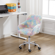Dayalane Kids Desk Chair, Adjustable Swivel Faux Fur Study Chair with Armrests, Comfy Upholstered Computer Chair for Boys and Girls, Cute Computer Chair for Children, Rainbow-Blue
