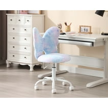 Dayalane Kids Desk Chair, Butterfly Faux Fur Girls Study Chair, Adjustable Child Vanity Chair Swivel Task Chair Students Reading Chair for Home Bedroom School Dorm, Dreamy Blue