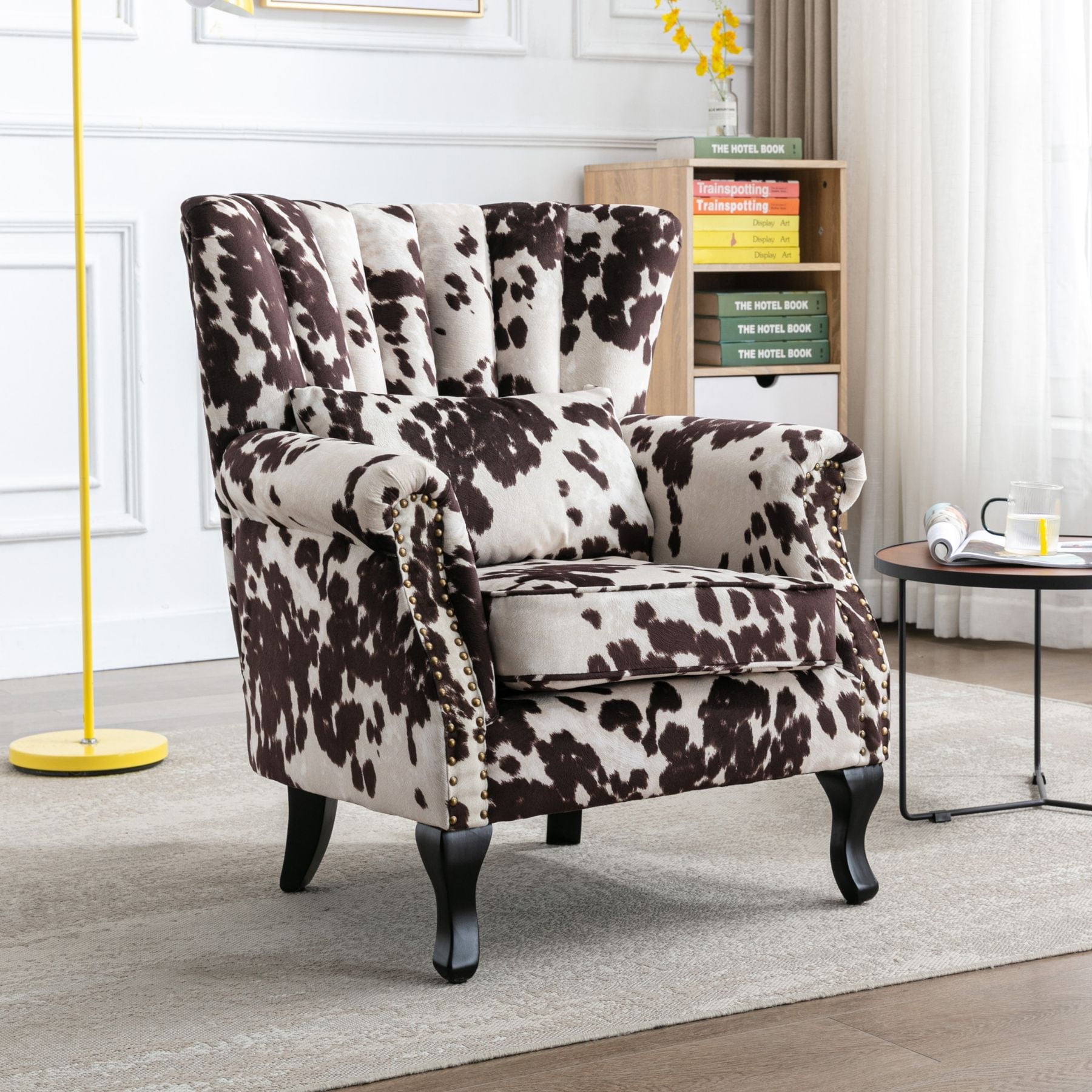 Dayalane Mid-Century Modern Accent Chair, Tufted Wingback Reading Armchair for Living Room, Bedroom, Office, Comfy Club Chair with Padded Back, Fabric Cow
