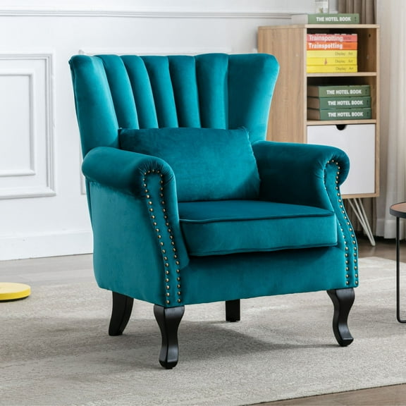Dayalane Mid-Century Modern Accent Chair, Tufted Wingback Reading Armchair for Living Room, Bedroom, Office, Comfy Club Chair with Padded Back, Teal