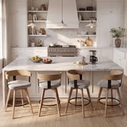 Dayalane Mid Century Modern Bar Stools Set of 4, 26" Swivel Counter Stools with Barrel Back, Linen Upholstered Barstools with Wood Legs for Kitchen Island, Dining Room, Home Bar, Grey