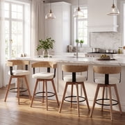 Dayalane Mid Century Modern Bar Stools Set of 4, 26" Swivel Counter Stools with Barrel Back, Linen Upholstered Barstools with Wood Legs for Kitchen Island, Dining Room, Home Bar, White