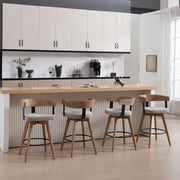 Dayalane Mid Century Modern Bar Stools Set of 4, 26 Swivel Counter Stools with Barrel Back, Linen Upholstered Barstools with Wood Legs for Kitchen Island, Dining Room, Home Bar, Grey