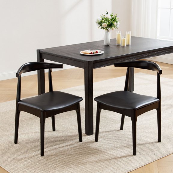 Dayalane Mid Century Modern Dining Chairs Set of 2,Faux Leather Upholstered Farmhouse Chairs with Open Back,Side Dining Chairs with Natural Wood Legs for Dining Room, Kitchen, Restaurant,Black