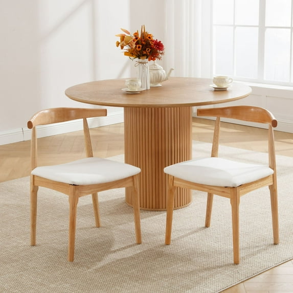 Dayalane Mid Century Modern Dining Chairs Set of 2,Linen Upholstered Farmhouse Chairs with Open Back,Side Dining Chairs with Natural Wood Legs for Dining Room, Kitchen, Restaurant,Beige