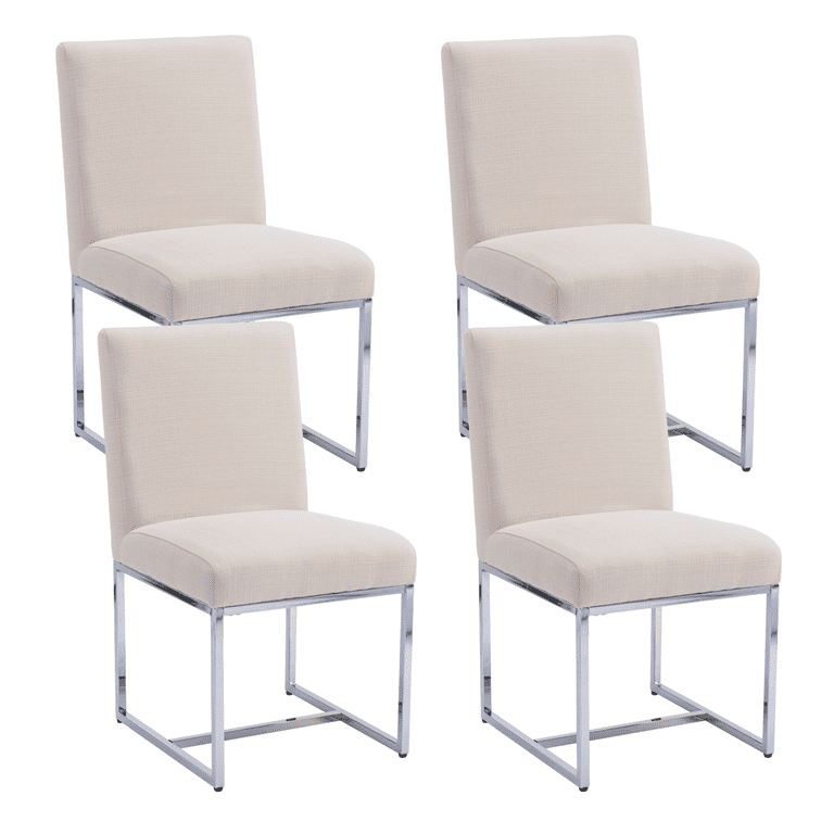 Dayalane Mid Century Modern Dining Chairs Set of 4, Beige Linen