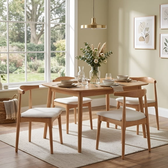 Dayalane Mid Century Modern Dining Chairs Set of 4,Linen Upholstered Farmhouse Chairs with Open Back,Side Dining Chairs with Natural Wood Legs for Dining Room, Kitchen, Restaurant,Beige