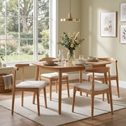 Dayalane Mid Century Modern Dining Chairs Set of 4,Linen Upholstered Farmhouse Chairs with Open Back,Side Dining Chairs with Natural Wood Legs for Dining Room, Kitchen, Restaurant,Beige